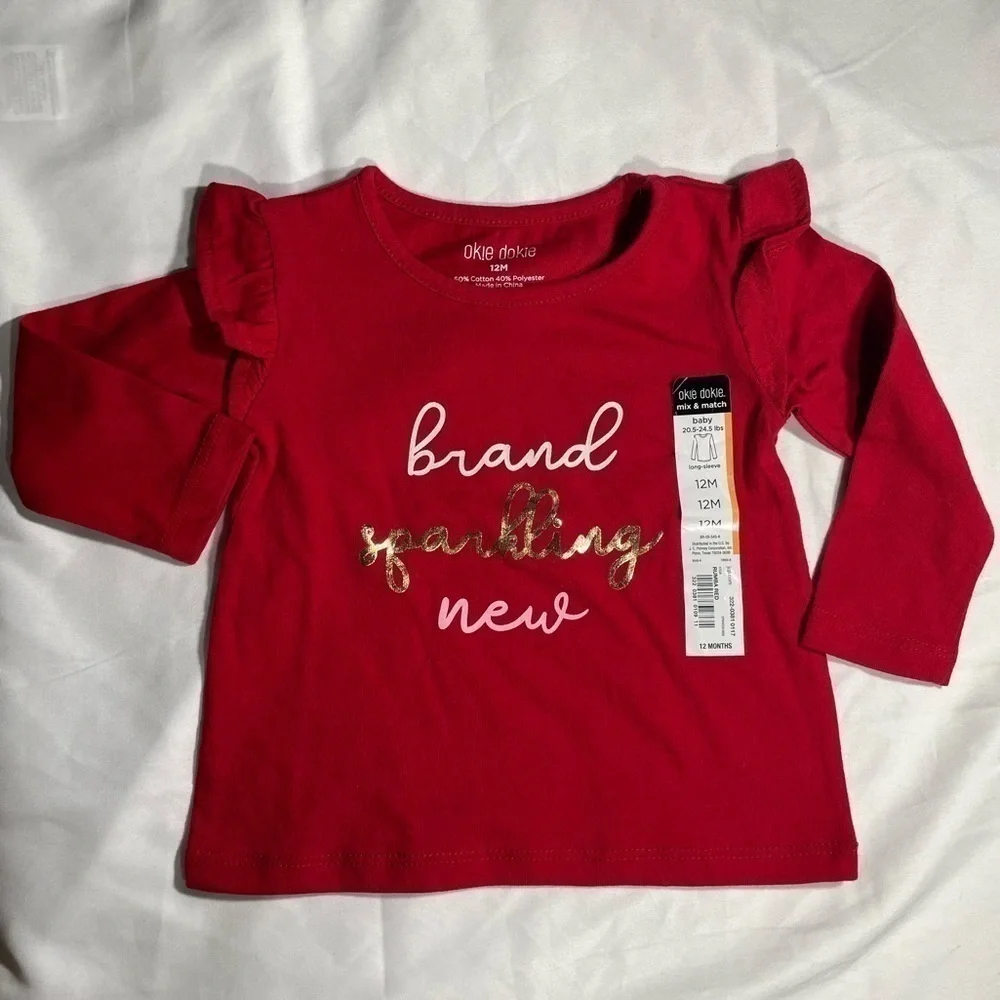 Okie Dokie Baby Girl Shirt Graphic Red Tank Long Sleeve Bundle Size 12 Months